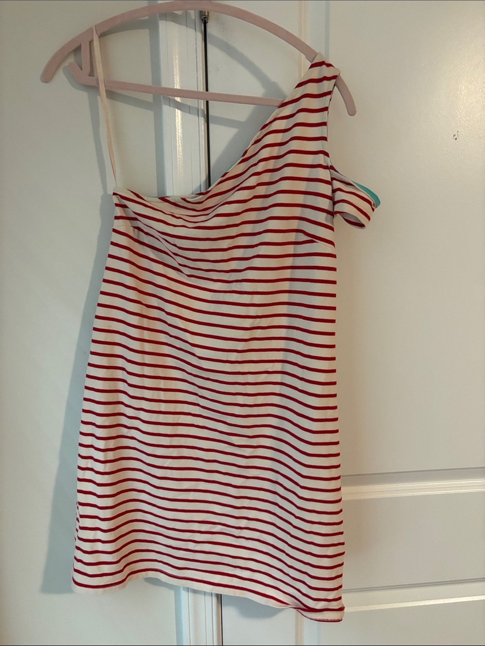Maeve White One-Shoulder Dress with Red Stripes